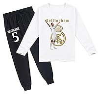 Kid Graphic Long Sleeve T-Shirts and Sweatpants Set,2 Piece Jude Bellingham Outfits Real Madrid CF Tracksuit for Boys