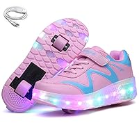 Ehauuo Kids Two Wheels Shoes with Lights Rechargeable Roller Skates Shoes Retractable Wheels Shoes LED Flashing Sneakers for Unisex Girls Boys Beginners Gift