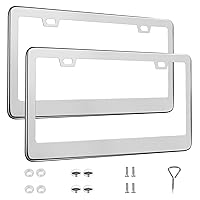 2 Pack License Plate Frames, Stainless Steel Car License Plate Cover Car Accessories with Screw Caps (Silver)