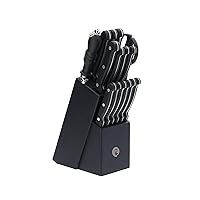 MasterChef Knife Block Set of Kitchen Knives, Large 15pc Stainless Steel Cooking Knife Collection incl. Steak Knives, Cutting Shears & Knife Sharpener with Riveted Handles in a Matte Black Holder