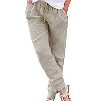 SNKSDGM Women Linen Summer Palazzo Pant Flowy Wide Leg Boho Beach Pants Elastic High Waist Button Trouser with Pocket