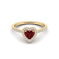 10K 14K 18K Gold 0.28 Cttw Moissanite/Natural Diamond Heart Shaped Gemstone Engagement Ring for Women 1 Carat Halo Heart Birthstone Promise Ring