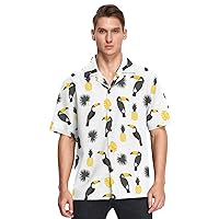 vvfelixl Toucans Pineapples Palm Leaves Hawaiian Shirt for Men,Men's Casual Button Down Shirts Short Sleeve for Men S