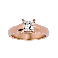 Certified 14K 1 pcs Princess Cut Moissanite Diamond (0.78 Carat) Ring in 4 Prong Setting, 20 pcs Round Cut Natural Diamond (0.07 Carat) With White/Yellow/Rose Gold Engagement Ring For Women, Girl