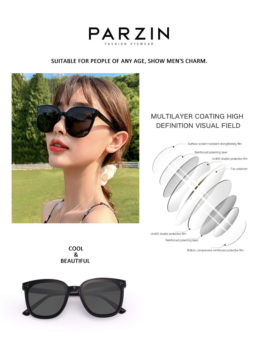 PARZIN Fashion Flat UV400 Protecting Sunglasses for Men Women Trendy Oversize Vintage Glasses PZ6633