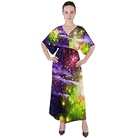 CowCow Womens Starry Night Sky Moon Stars Space Constellations Planets V Neck Boho Style Maxi Dress, XS-3XL