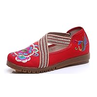 Womens Embroidered Wedge Heel Rubber Sole Pointed Slip-on Loafer Sandal Shoe