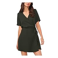 Vince Camuto Womens Green Lace Tie Belt Rolled Cuffs Short Sleeve Collared Mini Wrap Dress XL