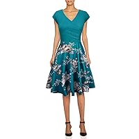 EFOFEI Womens Casual Swing Dress Floral Printed Dress Short Sleeve Wrap V Neck A Line Midi Dress