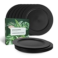 greenandlife 10inch/6pcs Dishwasher & Microwave Safe Wheat Straw Plates, Alternative for Plastic Plates, Lightweight Reusable Unbreakable Dinner Plates, Non-toxin, BPA Free for Kids Adults, Black