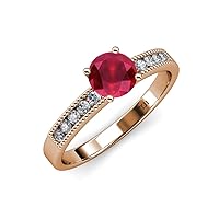 Ruby & Natural Diamond Engagement Ring Milgrain Work 1.25 ctw 14K Rose Gold