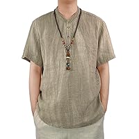 Men's Chinese Style Linen Shirt for Men Short Sleeve Shirt