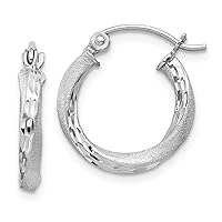 Sterling Silver Rhodium-Plated Satin Finished D/C Twisted Hoop Earrings