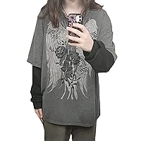 Y2k Grunge Tops Women Long Sleeve Graphic Oversized T Shirts Vintage Aesthetic Harajuku Teen Girls Baggy Tees