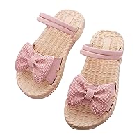 Girls Sandals Summer Beach Outdoor Bowknot Soft Rubber Sole Toddler Princess Dress F𝐥a𝐭s Walking Shoes