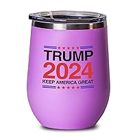 Politics Wine Tumbler Pink 12oz - Trump 2024 Keep America Great - Presidential Election USA America Republican Current President Campaign