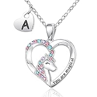 Initial Unicorn Necklace for Daughter Granddaughter Niece, Cute Birthday Easter Mother's Day Christmas Thanksgiving Gifts