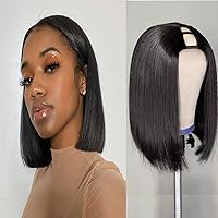 Stright Wigs Human Hair For Black Women 10 inch U Part Human Hair Wig Brazilian Remy Hair Short Bob Wig Human Hair Clip in Glueless Wigs Human Hair Natural Color