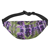 Lavender Colored Flowers Adjustable Belt Hip Bum Bag Fashion Water Resistant Hiking Waist Bag for Traveling Casual Running Hiking Cycling
