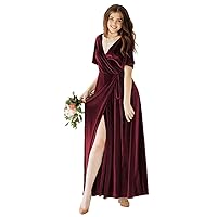 Women's Flutter Sleeve Velvet Bridesmaid Dresses with Split V Neck Wrap Long Prom Evening Prom Gown MA26