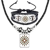 Buddhism Religion Buddhist Asymmetrical Leather Necklace Bracelet Jewelry Set