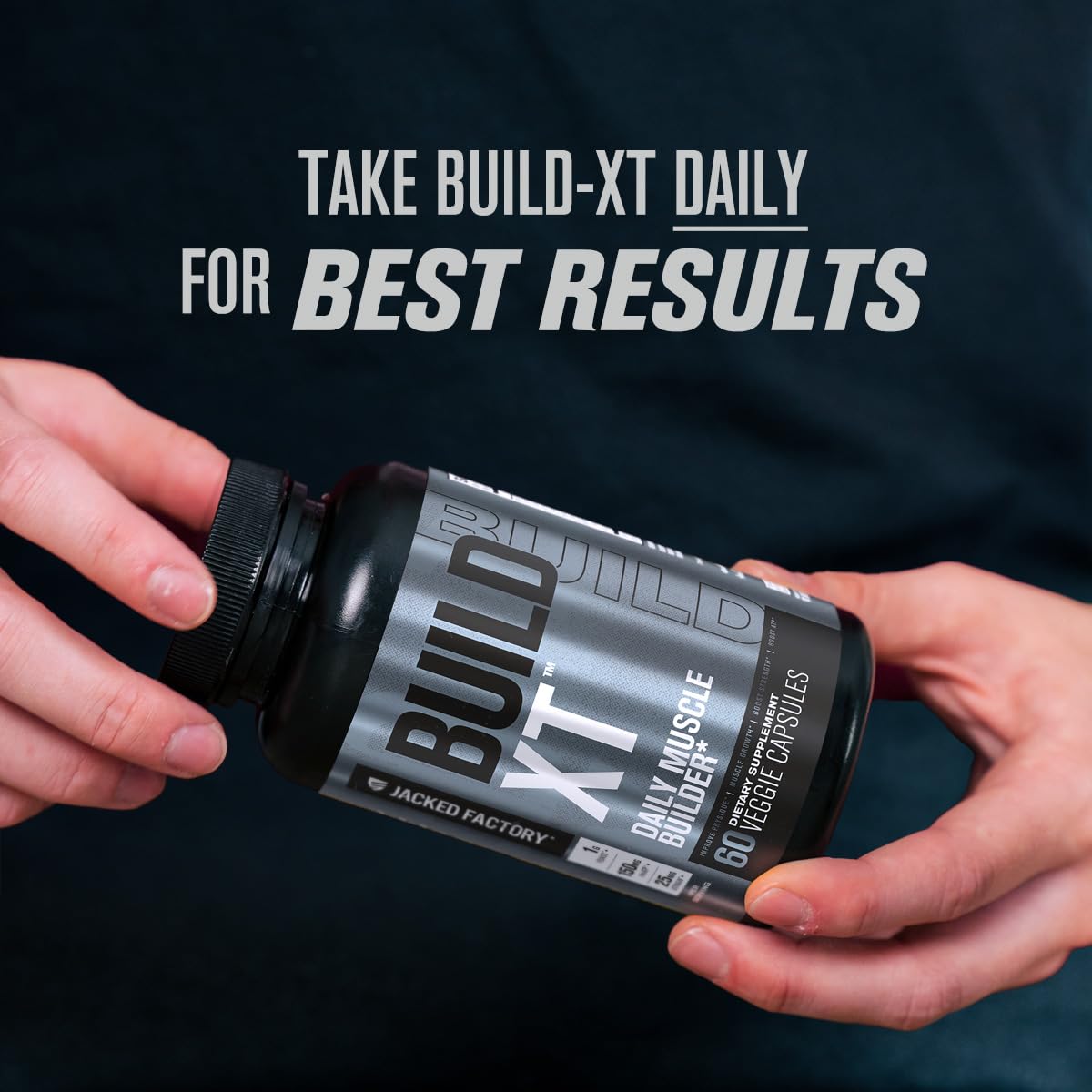 Jacked Factory Muscle Builder Supplement Stack - Build-XT Muscle Builder & N.O. XT Nitric Oxide Boosting Agent for Dual Muscle Building Support (60 Day Supply)
