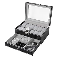 Storage Box Watch Box Leather Watch Case Watches Glasses Storage Jewelry Display for 12 Watches with Key Jewelry Storage Box