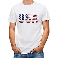 Lzzidou Men's 4th of July Shirts American Flag Patriotic Shirts Short Sleeve USA Memorial Day Cotton T Shirts