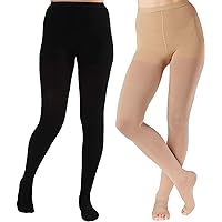 (2 Pairs) Opaque Compression Stockings Pantyhose Women 20-30mmHg for Circulation - Made in USA - Firm Graduated Support Hose for Ladies - Hi Waist Tights - Black & Beige, X-Large