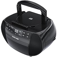 Craig Portable Top-Loading CD Boombox with AM/FM Stereo Radio and Cassette Player/Recorder in Black | Cassette Player/Recorder | LED Display (Black)
