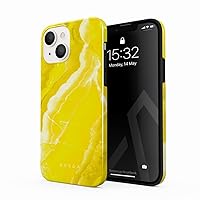 BURGA Phone Case Compatible with iPhone 14 - Hybrid 2-Layer Hard Shell + Silicone Protective Case -Neon Yellow Marble Citrus Stone Summer Vibes Vivid Bright - Scratch-Resistant Shockproof Cover