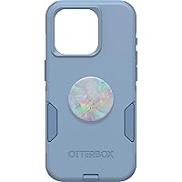 Bundle: OtterBox iPhone 15 Pro (Only) Commuter Series Case - (CRISP DENIM) + PopSockets PopGrip (OPAL), slim & tough, pocket-friendly, with port protection, PopGrip included