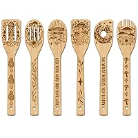 GLOBLELAND 6Pcs Mushroom Bamboo Cooking Utensils Wooden Engraved Cooking Spoons Set Carving Kitchen Bamboo Spatula Set Wood Cooking Spoon for Kitchen House Warming Gift