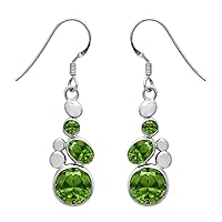 Multi Choice Round Shape Gemstone 925 Sterling Silver Dangle Drop Earring Gift For her