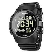 Beeasy Men Digital Sports Watch,Waterproof Watch with Stopwatch Countdown Timer Alarm Function Dual Time Rubber Strap Wrist Watch for Men/Student