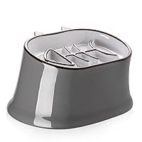 Y YHY Slow Feeder Cat Bowl, Elevated Cat Food Bowl Tilted Design, Dog Slow Feeder Bowl no Black Chin, Fish Bone Slow Feeder for Dry and Wet Food, Gray