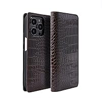 ABBI SIGNATURE iPhone 15 Pro Max Case Made in Japan Notebook Type Genuine Leather LIPARI Italian Leather Diary Case Compatible with MagSafe [Crocodile Embossed Leather Handmade Durable Leather Case