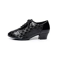 Minishion QJ6223 Women's Color Block Satin Latin Salsa Dance Shoes
