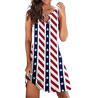 XJYIOEWT Short Summer Dresses for Women 2024,Independence Day Womens Fourth of July Print Womens Casual Summer Dress Cre