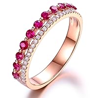 Fashion Amazing Genuine Ruby Gemstone Real Diamond Solid 14K Rose Gold Engagement Wedding For Women Ring Sets