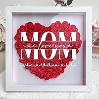 Personalized Mom We Love You Flower Shadow Box with Name, Mom Birthday Gifts, Custom Heart Shaped Frame Dried Flower Picture Frame, for Mom Grandma