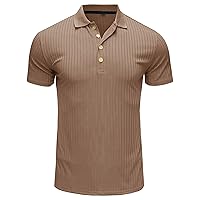 Mens Ribbed Knit Polo Shirts Muscle Collared Short Sleeve Lightweight Vintage Button Down Golf Tee
