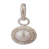 Natural Round White Pearl Gemstone Pendant for Unisex in Silver plated 6.25 carat Energized Certified Moti with Silver Chain(15)