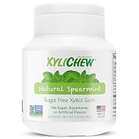 Xylichew 100% Xylitol Chewing Gum - Non GMO, Non Aspartame, Gluten Free, and Sugar Free Gum - Natural Oral Care, Relieves Bad Breath and Dry Mouth - Spearmint, 60 Count