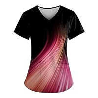 2024 Scrubs for Women Stretchy Fashion Gradient Printed Work Uniform T-Shirt Short Sleeve Summer Trendy Tops