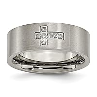 Titanium Brushed 0.07ct. Tw. Diamond Religious Faith Cross Flat Band Ring Jewelry for Women in Titanium Variety of Ring Sizes and 8mm