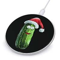 Cucumber Vegetable Vegan Christmas Hat Charger Pad 10W Round Fast Charging Stand with USB Cable Compatible with iPhone