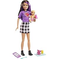 Barbie Skipper Babysitters Inc Doll & Accessories Set with Skipper Doll in Checked Skirt, Baby Doll & 4 Themed Pieces