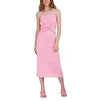 BCBGeneration Women's Fit and Flare Midi Dress Adjustable Spaghetti Strap Tie Twist Front Open Plunging Back