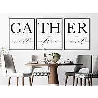 Set Of 3 Eat Well Laugh Often Love Much Kitchen Wall Art Gather Sign Poster Canvas Painting For Dining Room Family Room Decor With Wooden Inner Frame